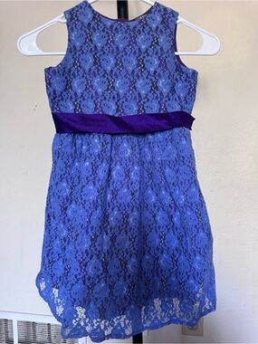 Girls Lace A-Line Party Dress with Satin Sash - Purple